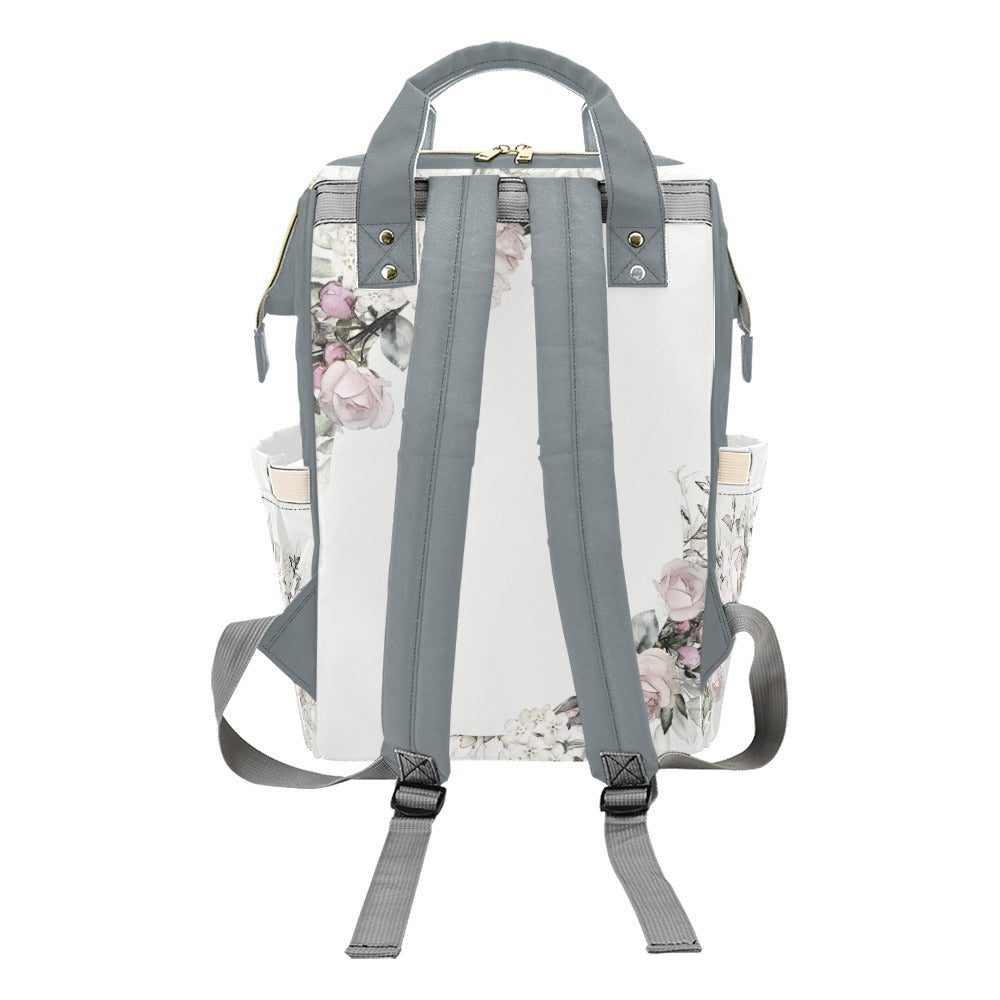 Personalized Faded Vintage Roses With Green Straps, Waterproof Diaper Bag Backpack