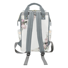Load image into Gallery viewer, Personalized Faded Vintage Roses With Green Straps, Waterproof Diaper Bag Backpack