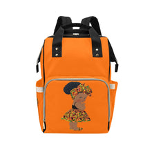 Load image into Gallery viewer, Designer Diaper Bag - Ethnic African American Baby Girl - Orange Multi-Function Backpack