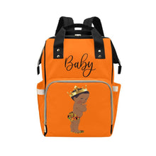 Load image into Gallery viewer, Designer Diaper Bag - Ethnic King African American Baby Boy - Orange Multi-Function Backpack
