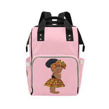 Load image into Gallery viewer, Designer Diaper Bag - Ethnic African American Baby Girl - Powder Pink Multi-Function Backpack