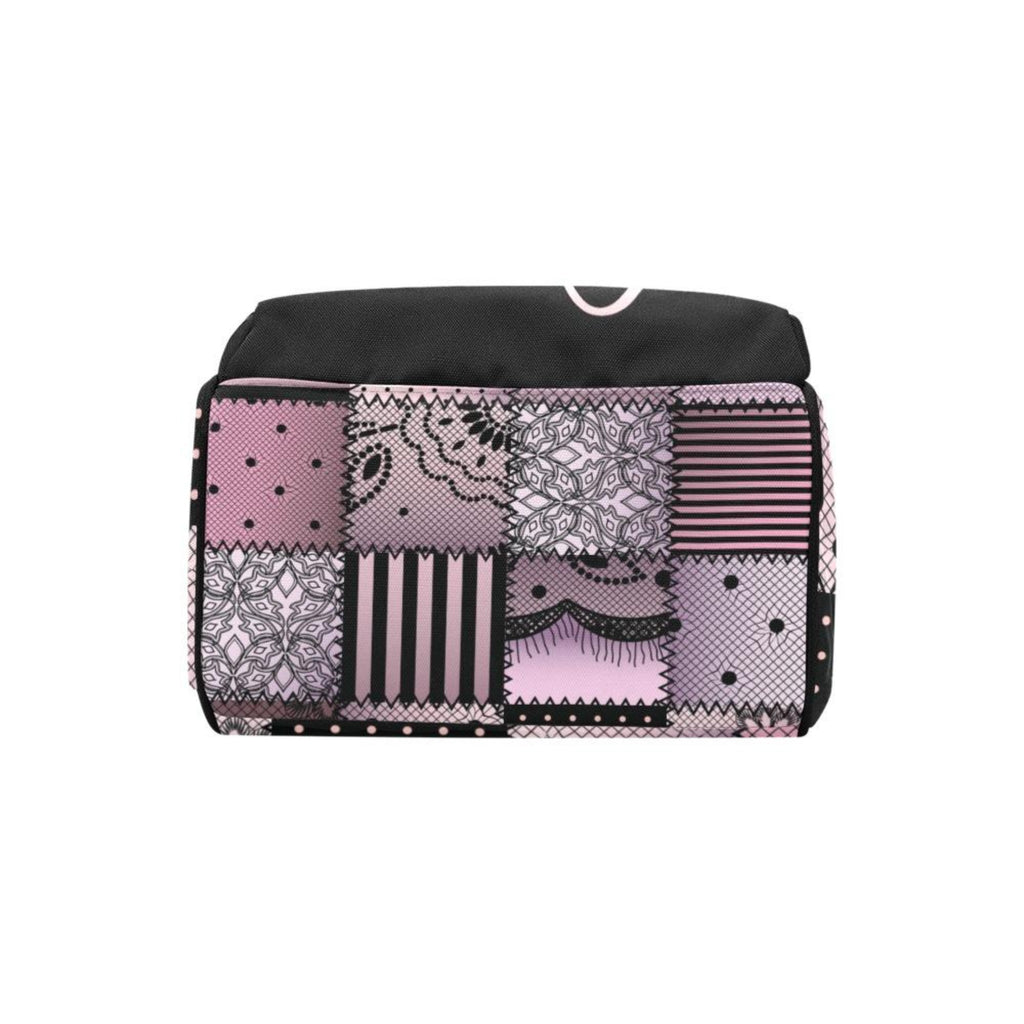 Designer Diaper Bag - Soft Pink and Black Quiltwork Diaper Bag Backpack