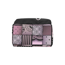 Load image into Gallery viewer, Designer Diaper Bag - Soft Pink and Black Quiltwork Diaper Bag Backpack