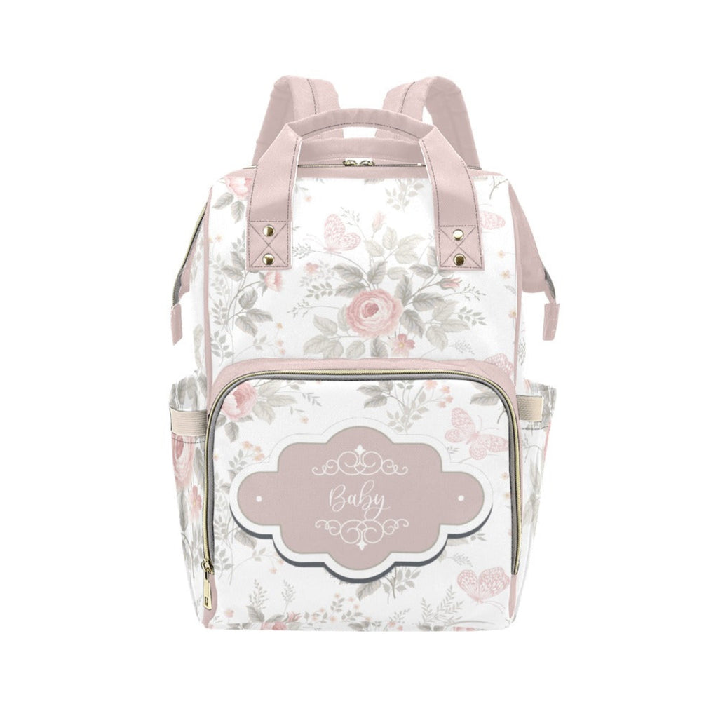 Designer Diaper Bag - Boho Dusty Rose Floral Diaper Bag Backpack - Waterproof Backpack