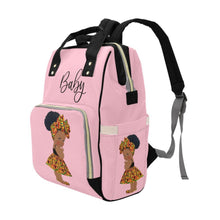 Load image into Gallery viewer, Designer Diaper Bag - Ethnic African American Baby Girl - Powder Pink Multi-Function Backpack