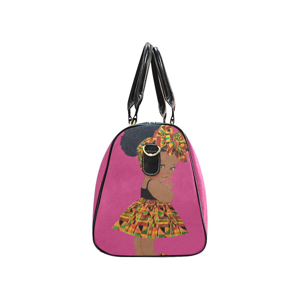 Custom Diaper Tote Bag - Ethnic Super Cute African American Baby Girl - Raspberry Red Travel Tote Baby Bag
