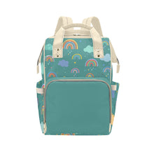 Load image into Gallery viewer, Designer Diaper Bags - Unisex Rainbows With Baby Name On Green - Waterproof Multi-Function Backpack