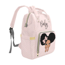 Load image into Gallery viewer, Designer Diaper Bag African American Baby Girl With Bow and Polka Dots