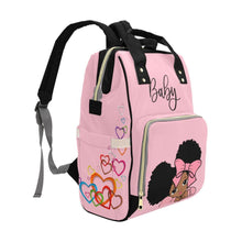 Load image into Gallery viewer, Personalize Optional - Designer Diaper Bags - African American Baby Girl With Afro Pigtails Powder Pink - Waterproof Multi-Function Backpack