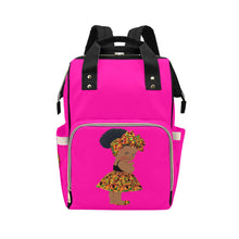 Load image into Gallery viewer, Designer Diaper Bag - Ethnic Queen African American Baby Girl - Hot Pink and Black - Waterproof Backpack