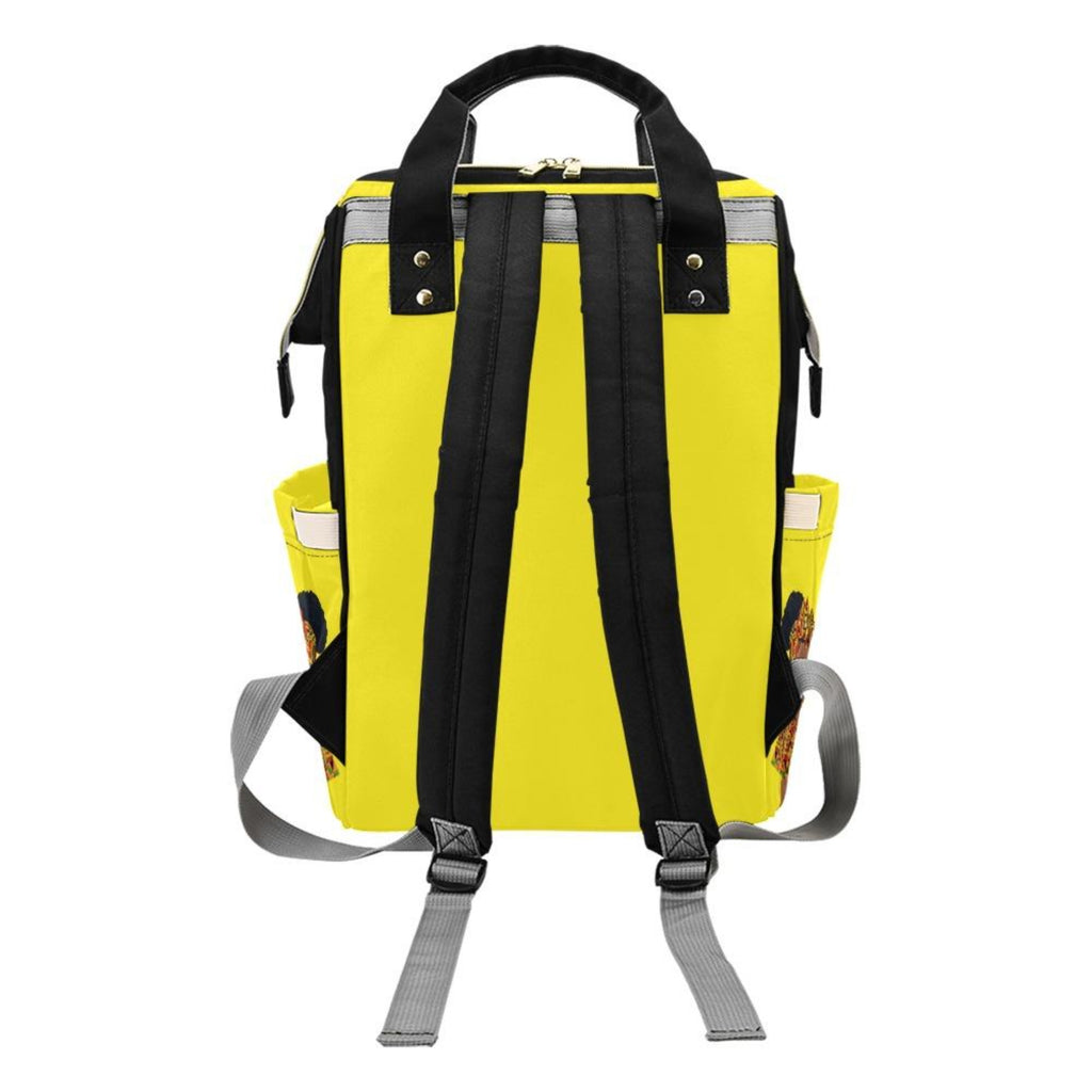 Designer Diaper Bag - Ethnic Queen African American Baby Girl - Bright Yellow Multi-Function Backpack