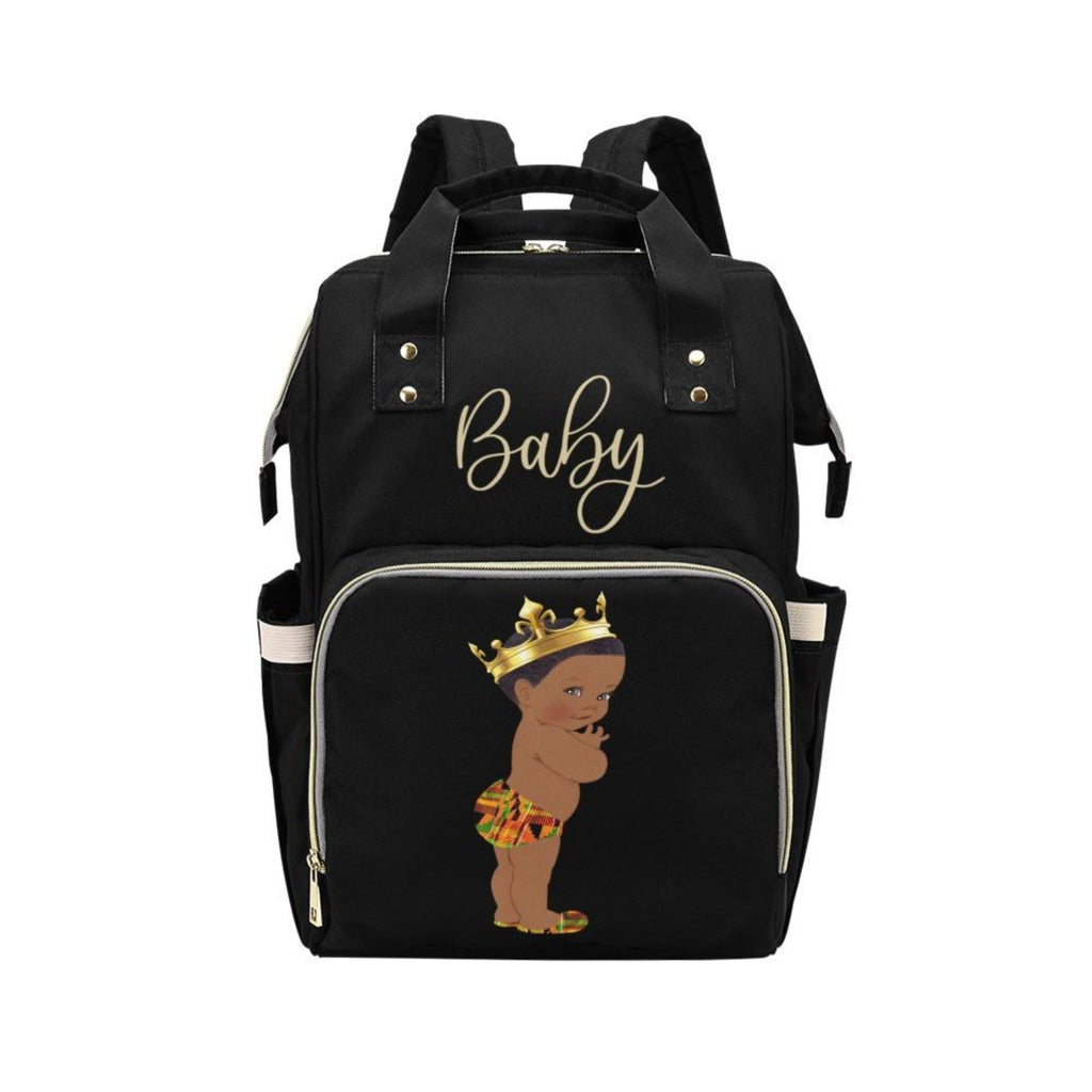 Designer Diaper Bag - Ethnic African American King Baby Boy - Black Multi-Function Backpack