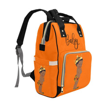 Load image into Gallery viewer, Designer Diaper Bag - Ethnic King African American Baby Boy - Orange Multi-Function Backpack