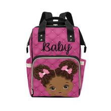 Load image into Gallery viewer, Cute African American Baby Girl With Natural Pigtails And Pink Bows On Hot Pink Tufted Design Multi-Function Backpack
