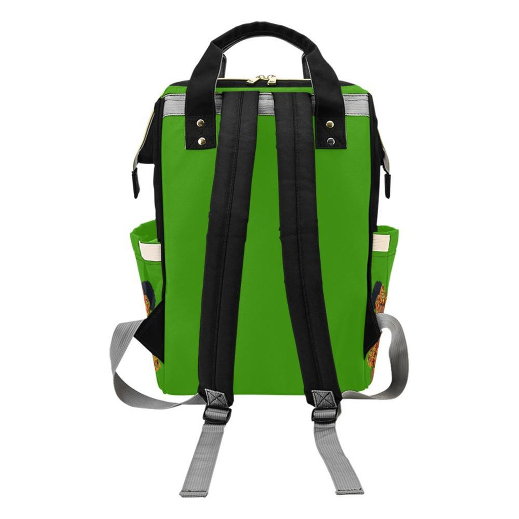 Designer Diaper Bag - Ethnic African American Baby Girl - Green Multi-Function Backpack