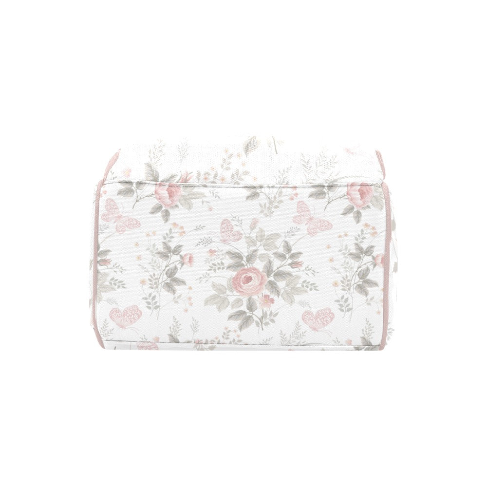 Designer Diaper Bag - Boho Dusty Rose Floral Diaper Bag Backpack - Waterproof Backpack