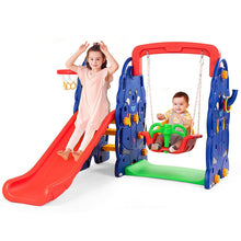 Load image into Gallery viewer, 3-in-1 Junior Children Freestanding Design Climber Slide Swing Seat Basketball Hoop