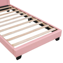 Load image into Gallery viewer, Twin Size Upholstered Leather Platform Bed with Rabbit Ornament, Pink