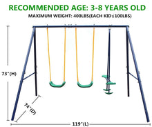 Load image into Gallery viewer, Metal Swing Set Outdoor with Glider for Kids; Toddlers; Children