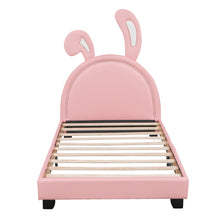 Load image into Gallery viewer, Twin Size Upholstered Leather Platform Bed with Rabbit Ornament, Pink