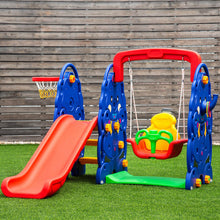 Load image into Gallery viewer, 3-in-1 Junior Children Freestanding Design Climber Slide Swing Seat Basketball Hoop