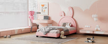 Load image into Gallery viewer, Twin Size Upholstered Leather Platform Bed with Rabbit Ornament, Pink