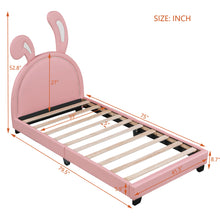 Load image into Gallery viewer, Twin Size Upholstered Leather Platform Bed with Rabbit Ornament, Pink