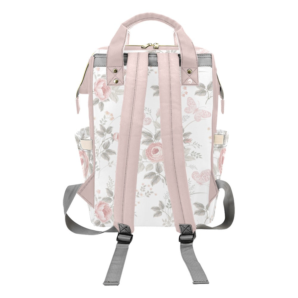 Designer Diaper Bag - Boho Dusty Rose Floral Diaper Bag Backpack - Waterproof Backpack