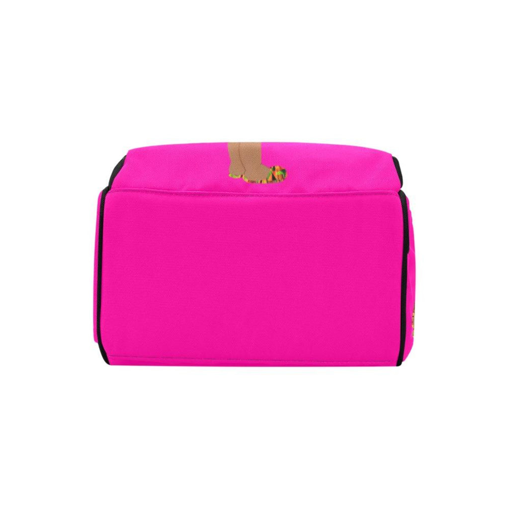 Designer Diaper Bag - Ethnic Queen African American Baby Girl - Hot Pink and Black - Waterproof Backpack