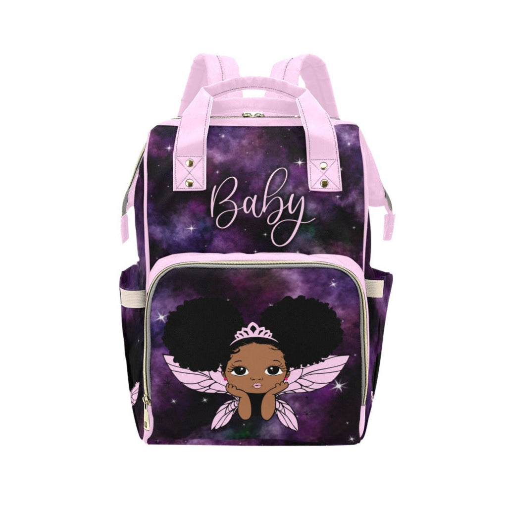 Cutest African American Baby Girl Fairy Princess Custom Diaper Bag - Cosmic Waterproof Backpack